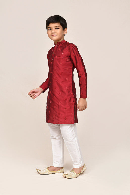 Joban Fashion Silk Maroon Kurta With Straight Fit Pant