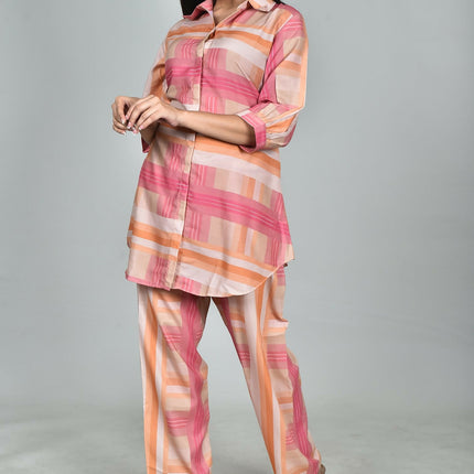 Morchari Digital Print Semi Muslin Co-Ord Set Top & Trouser-Multicolor