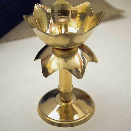 Craftvatika Gold Tone Brass Lotus Shape Pillar Diya Oil Lamp