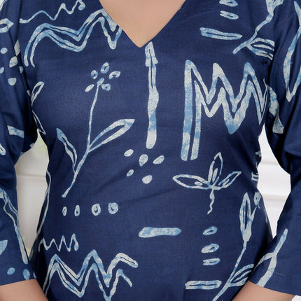 Miravan Womens Abstract Blue Printed Cotton Blue Co-Ord Set