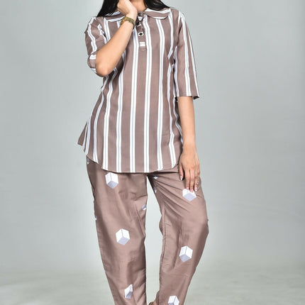 Morchari Digital Print Semi Muslin Co-Ord Set Top & Trouser-Multicolor