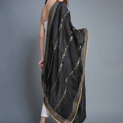 Shehnaai Black Artsilk Dupatta With Sarwoski And Gota Aari Embroidery