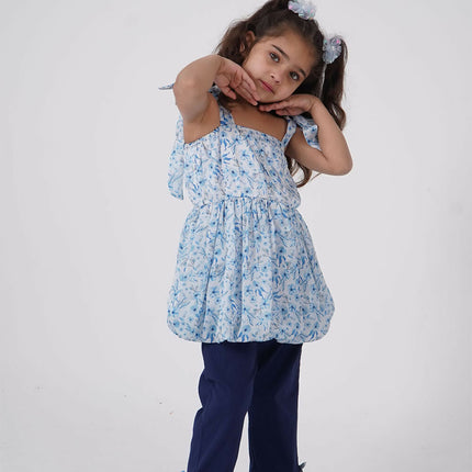 LH Luxury Fashion Ana Shoulder Tie-Up Balloon Top & Flared Trouser Set