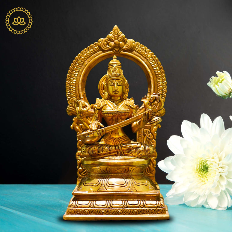 Brass Saraswati Devi Idol - Divine Source of Knowledge and Creativity