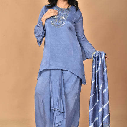 Morchari Women And Hand Embroidery Palazzo Set-Grey