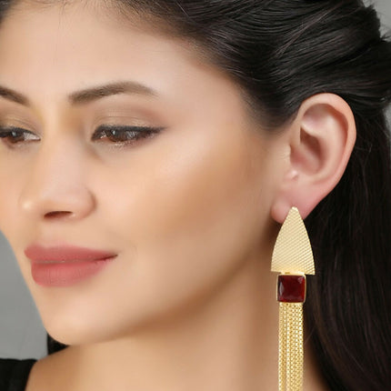 Joban Fashion Women Red Stone Matte Gold Earrings
