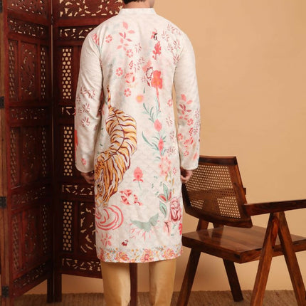 Off White Cotton Printed Chikankari Embroidery Work Kurta - Mahotsav
