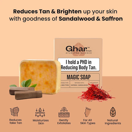 Ghar Soaps Sandalwood & Saffron Magic Soaps For Bath | Skin Brightening