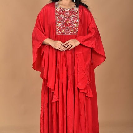 Morchari Kaftan Zari Embroidery Work Gown-Red