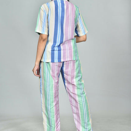 Morchari Digital Print Semi Muslin Co-Ord Set Top & Trouser-Multicolor