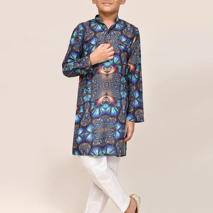 Joban Fashion Cotton Silk Blue Kurta With Straight Fit Pant