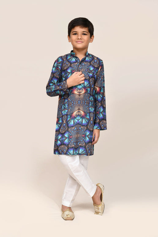 Joban Fashion Cotton Silk Blue Kurta With Straight Fit Pant