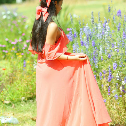 LH Luxury Fashion Lilah Maxi Dress – Elegant Off-Shoulder Ruffled Maxi Dress for Girls