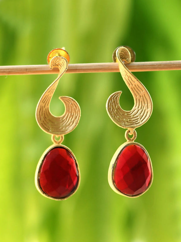 Joban Fashion Women Red Stone Matte Gold Earrings