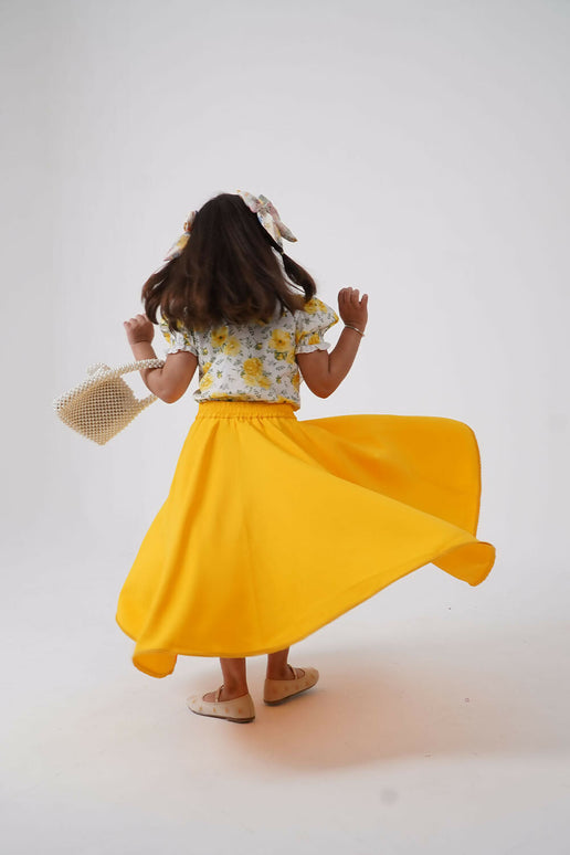 LH Luxury Fashion Ana Puff Sleeve Top & High Low Flared Skirt - Stylish Girls Co-ord Set