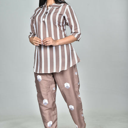 Morchari Digital Print Semi Muslin Co-Ord Set Top & Trouser-Multicolor