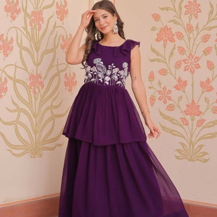 Aastha Fashion Purple Faux Blooming Beads Embroidered work Party Wear Designer Gown
