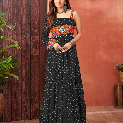 Aastha Fashion Black Faux Blooming Georgette Glamorous Festival Wear Designer Navratri Gown Collection