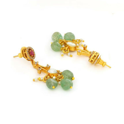 Natural Stones Antique Finish Earrings and Choker Necklace set - Ruby Raang