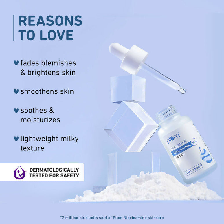 Plum 10% Niacinamide Brightening Face Serum With Rice Water - Fades Blemishes & Dark Spots, Beginner Friendly