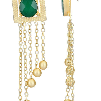 Joban Fashion Women Green Stone Golden Beats Matte Gold Earrings