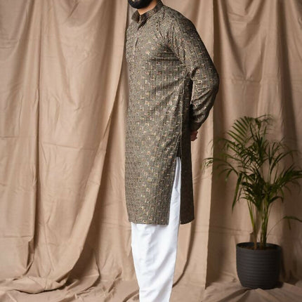 Mehandi Green Rayon Thread Embroidery Work Kurta Set - Mahotsav