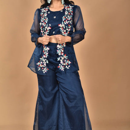 Morchari Women Hand Embroidery Crop Top-Blue