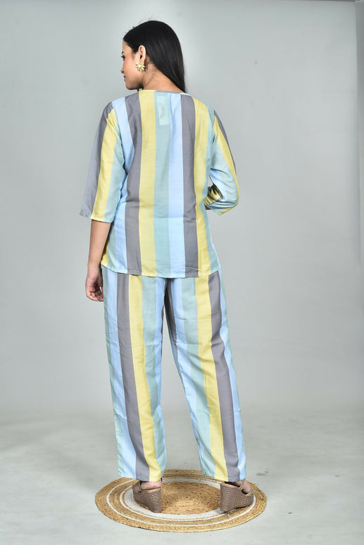 Morchari Digital Print Semi Muslin Co-Ord Set Top & Trouser-Multicolor