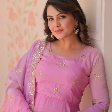 Aastha Fashion Pink Pedding Gold Organza Sequins-Multi & Zari Embroidered Work Party Wear Designer Gown