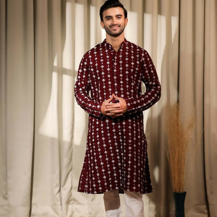 Maroon Viscose Designer Embroidery Work Kurta Set - Mahotsav