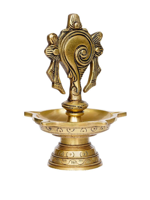 eCraftIndia Gold-Toned Shankha Handcrafted Diya with 5 wicks