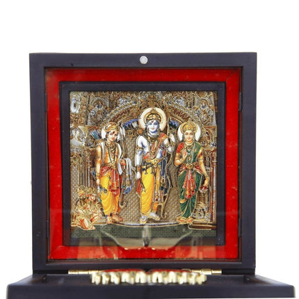 AncientlRam Darbar Pocket Temple Box With Charan Paduka Square Shaped, Gold-Polished
