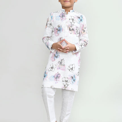 Joban Fashion Cotton White Kurta With Straight Fit Pant