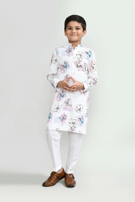 Joban Fashion Cotton White Kurta With Straight Fit Pant