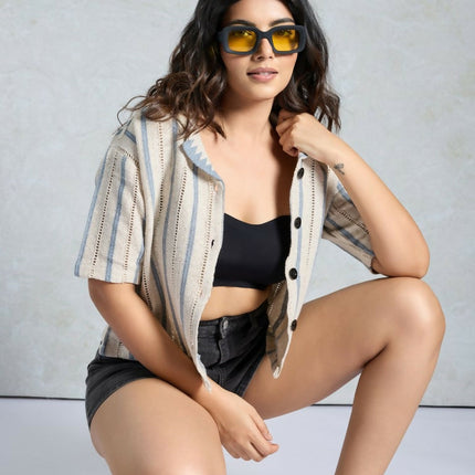 Blue Knited Wevon Designer Shirt - Hiral Fashion