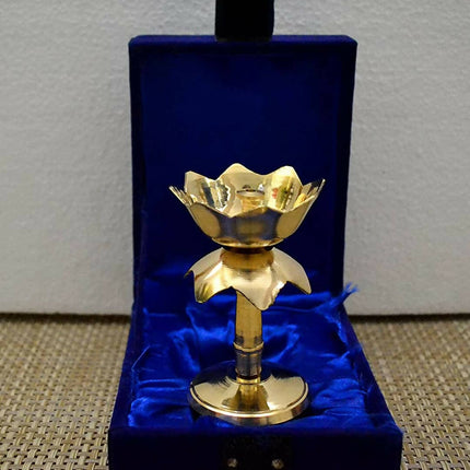 Craftvatika Gold Tone Brass Lotus Shape Pillar Diya Oil Lamp
