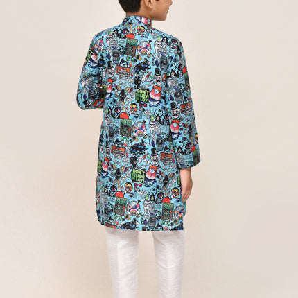 Joban Fashion Cotton Linen Blue Kurta With Straight Fit Pant