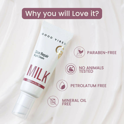 Good Vibes Skin Repair Milk Night Cream with 100% Pure Raw Goat Milk