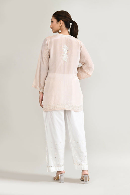 Joban Fashion Womens Cotton ChikanKari Off White Cord set