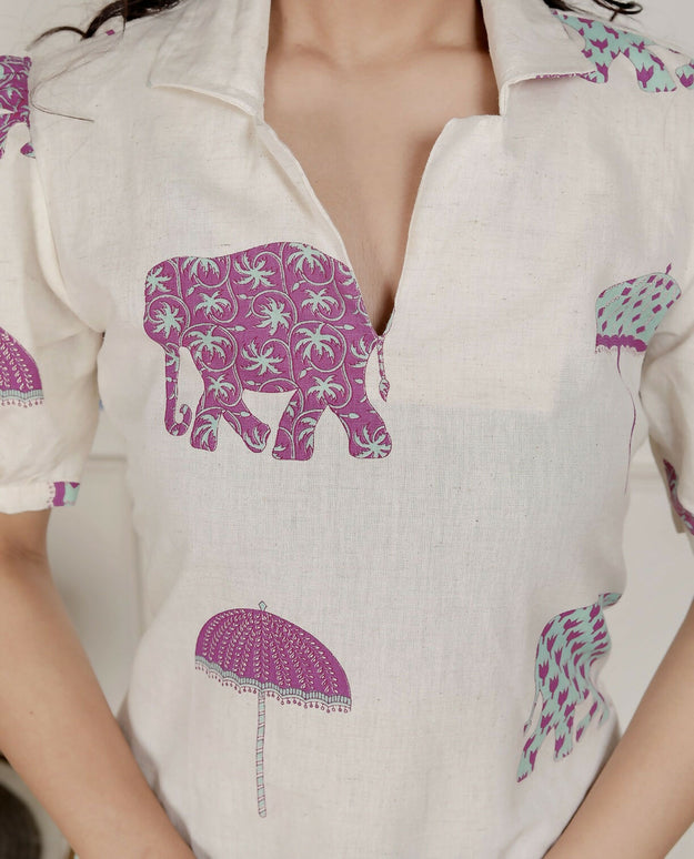 Miravan Womens Flex Cotton Short Sleeve Off White Animal Print A-Line Maxi Dress