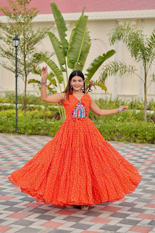 Aastha Fashion Orange Faux Georgette Party Wear Designer Gown Collection