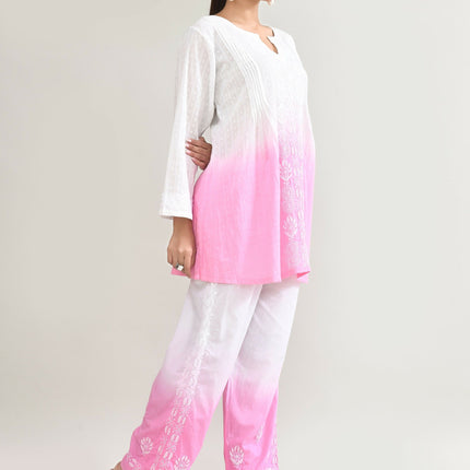 Joban Fashion Womens Cotton ChikanKari pink Cord set