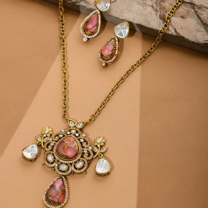 Natural Stones Earrings and Necklace set - Ruby Raang