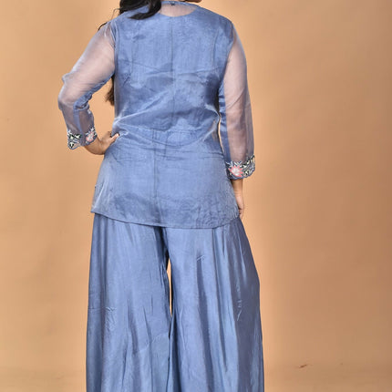 Morchari Women And Hand Embroidery Palazzo Set-Grey