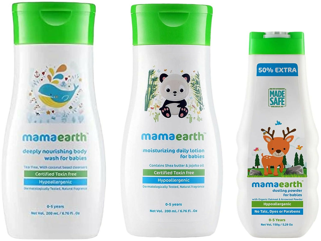 Mamaearth Daily Moisturizing Lotion & Dusting Powder & Deeply Nourishing wash for Babies