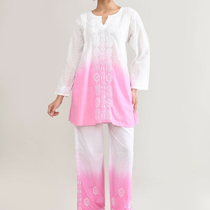 Joban Fashion Womens Cotton ChikanKari pink Cord set