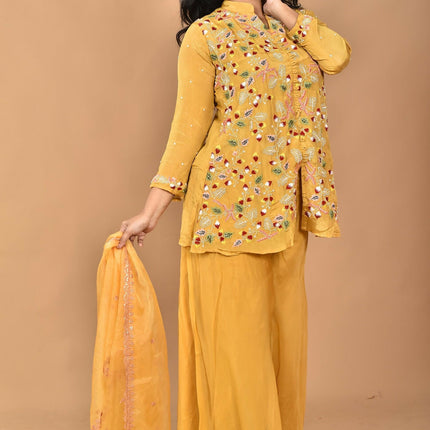 Morchari Women And Hand Embroidery Palazzo Set-Yellow