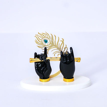 House Of Wemy Gold-Polished Lord Krishna Hands Idol with Flute and Pecock Feather - Black