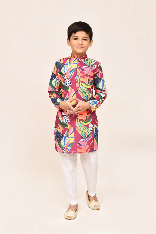 Joban Fashion Cotton Silk Multicolor Kurta With Straight Fit Pant