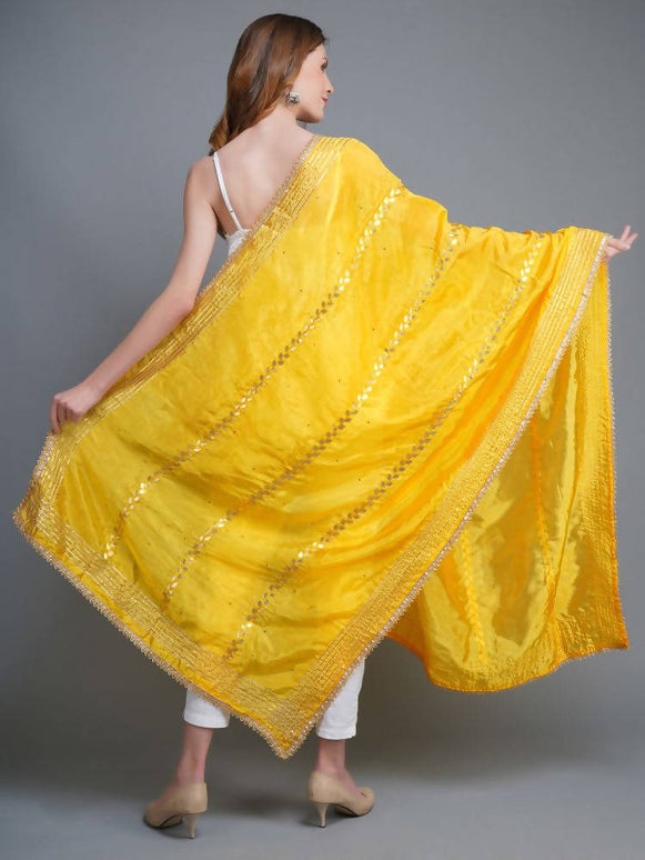 Shehnaai Golden Yellow Artsilk Dupatta With Sarwoski And Gota Aari Embroidery